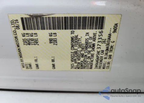 2017 Nissan Maxima 3.5S z USA, uszkodzony, nr VIN 1N4AA6AP5HC373356